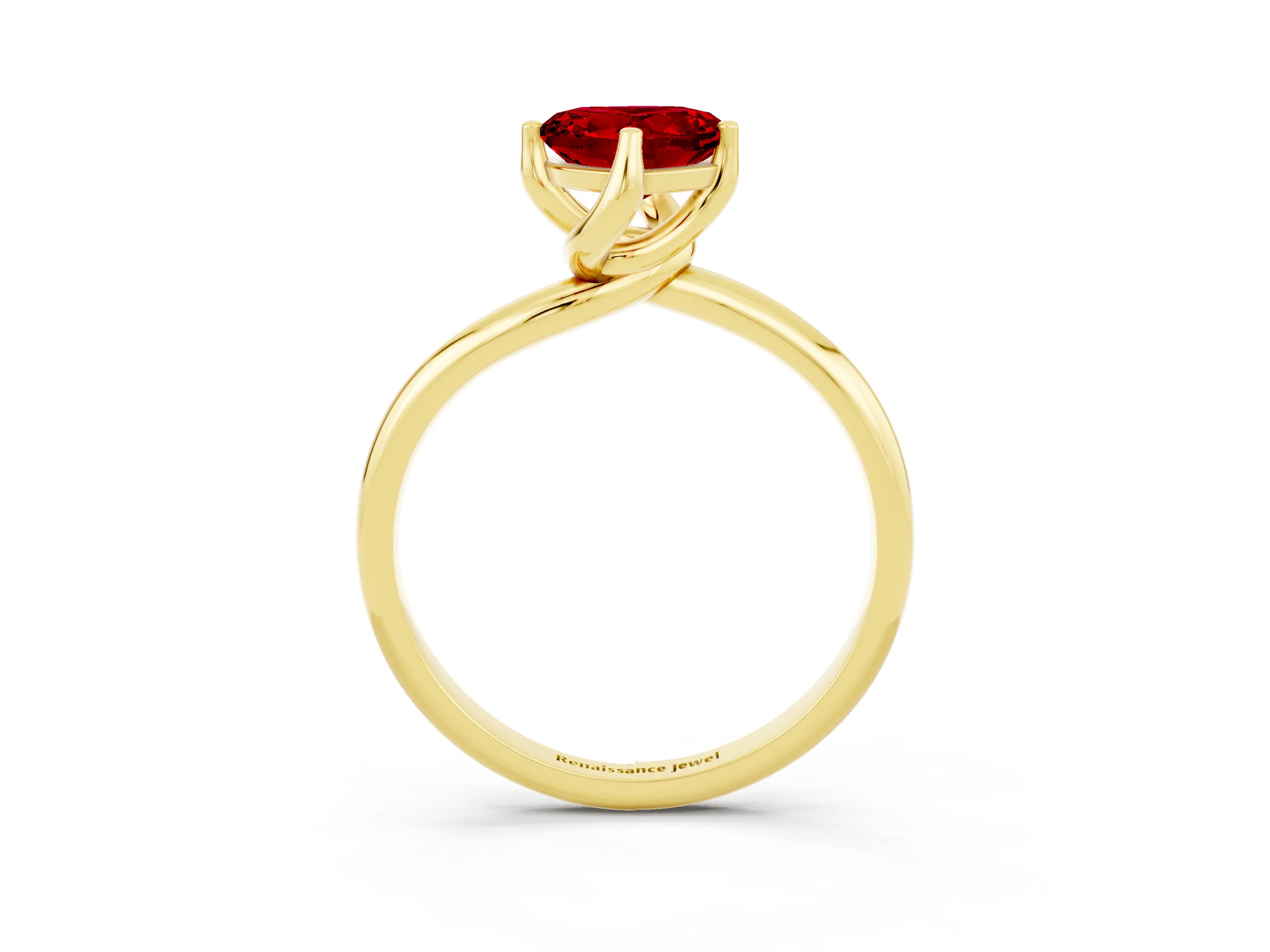 Yellow gold Heart Cut Ruby Solitaire Engagement Ring with Four-Prong Setting and Classic Band_15