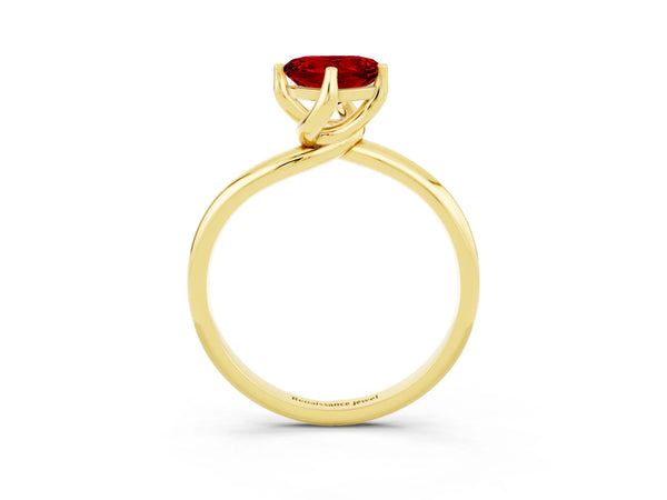 Yellow gold Heart Cut Ruby Solitaire Engagement Ring with Four-Prong Setting and Classic Band
