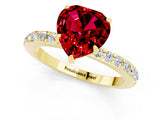 Yellow gold Heart Cut Ruby Solitaire Engagement Ring with Pavé Band and Four-Prong Setting_1