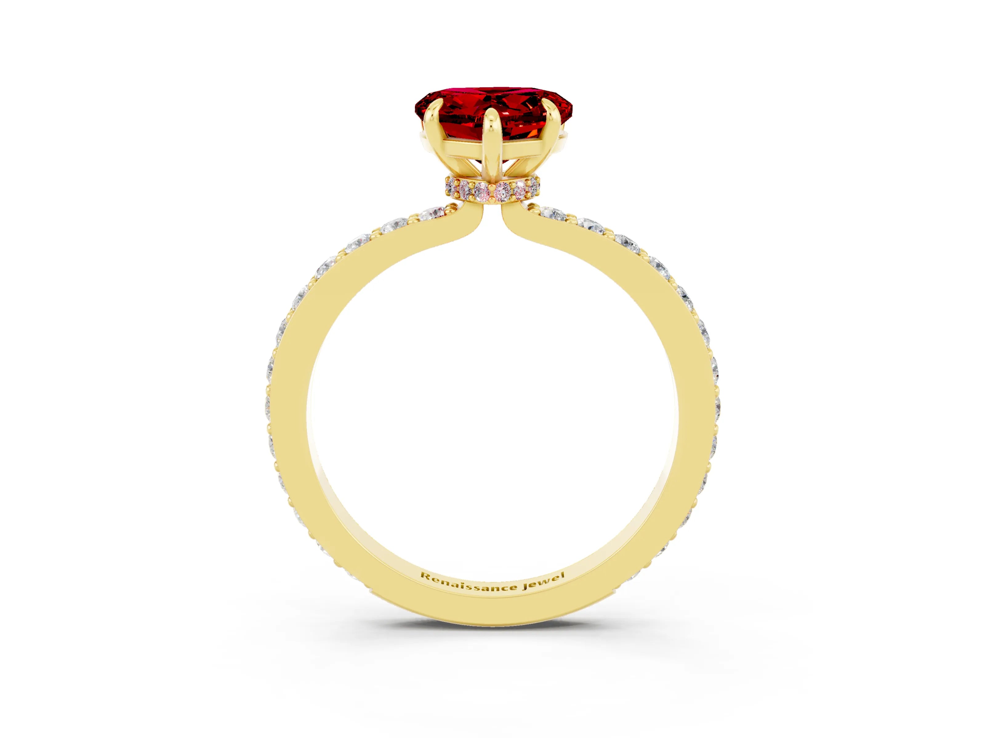 Yellow gold Heart Cut Ruby Solitaire Engagement Ring with Pavé Band and Four-Prong Setting_3