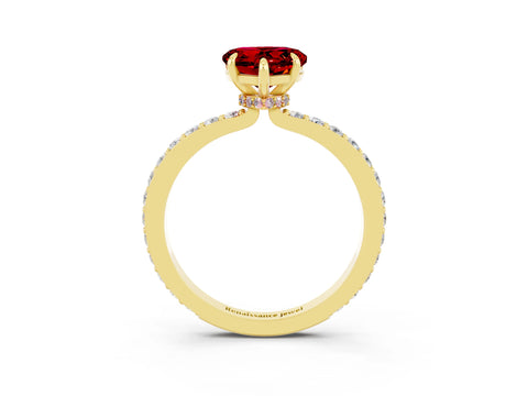 Yellow gold Heart Cut Ruby Solitaire Engagement Ring with Pavé Band and Four-Prong Setting_3