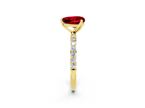 Yellow gold Heart Cut Ruby Solitaire Engagement Ring with Pavé Band and Prong Setting_2