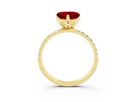 Yellow gold Heart Cut Ruby Solitaire Engagement Ring with Pavé Band and Prong Setting_3