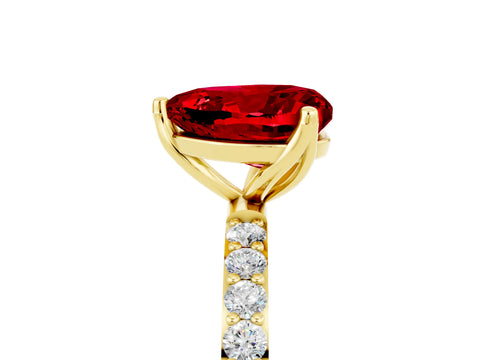 Yellow gold Heart Cut Ruby Solitaire Engagement Ring with Pavé Band and Prong Setting_5