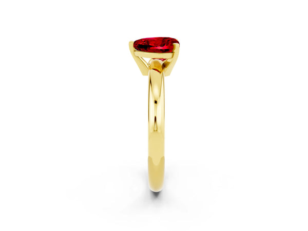 Yellow gold Heart Cut Ruby Solitaire Engagement Ring with Round Band and Four-Prong Setting