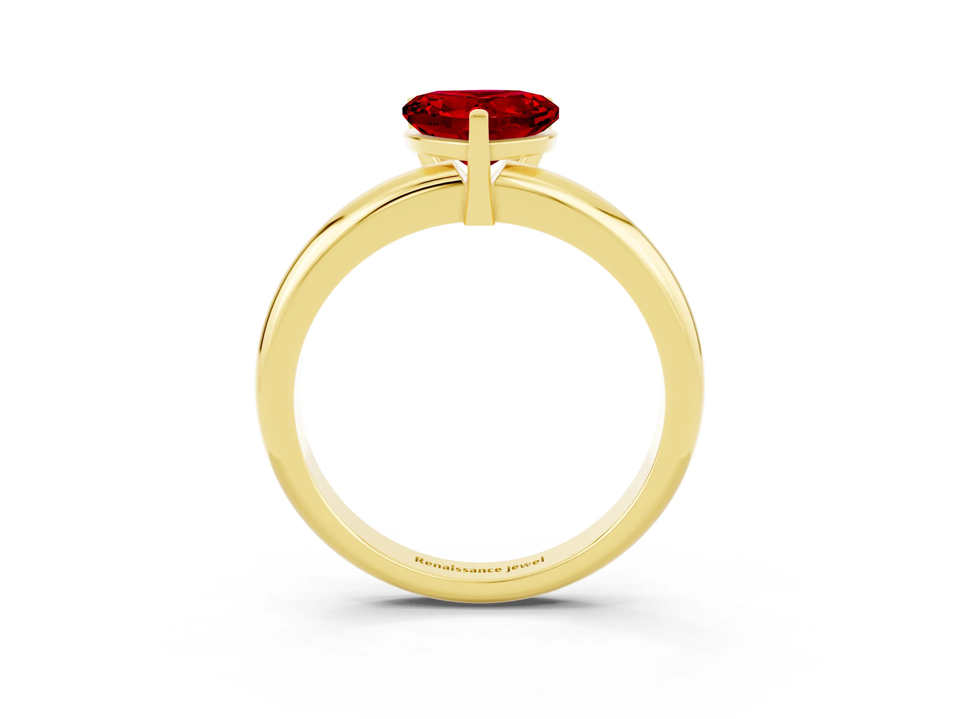 Yellow gold Heart Cut Ruby Solitaire Engagement Ring with Round Band and Four-Prong Setting_3