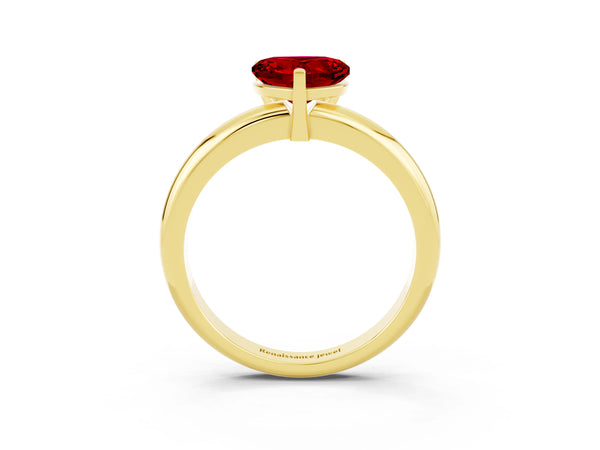 Yellow gold Heart Cut Ruby Solitaire Engagement Ring with Round Band and Four-Prong Setting