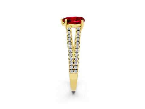 Yellow gold Heart Cut Ruby Solitaire Engagement Ring with Split Shank Pavé Band_2