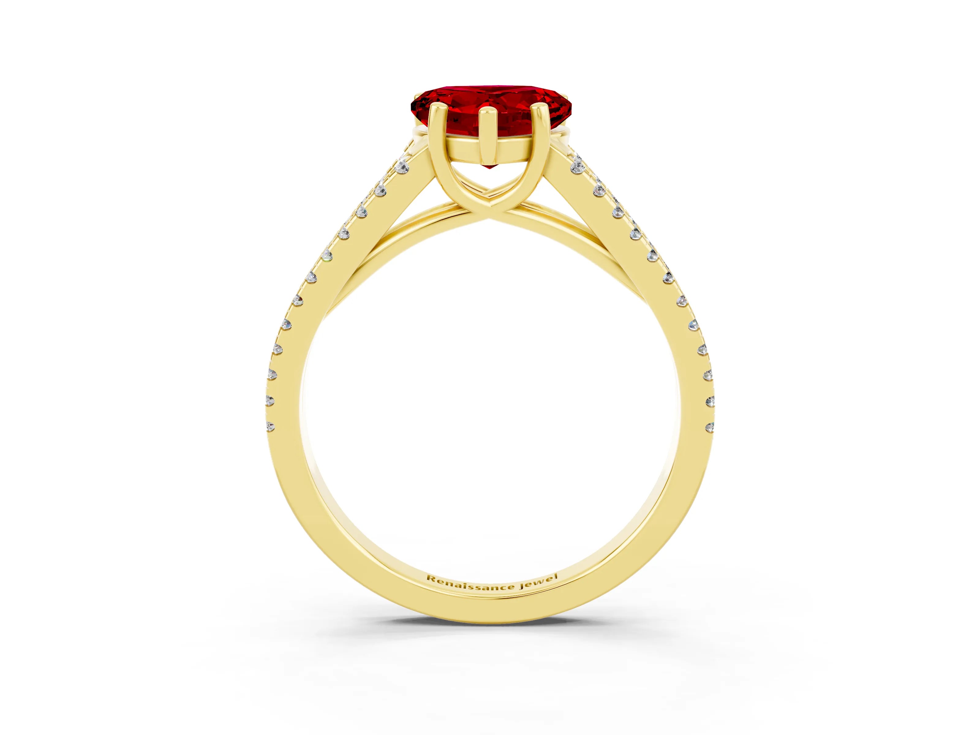 Yellow gold Heart Cut Ruby Solitaire Engagement Ring with Split Shank Pavé Band_3
