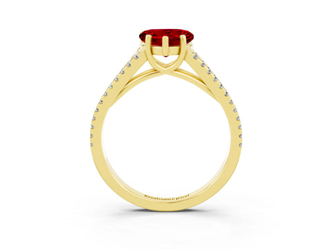 Yellow gold Heart Cut Ruby Solitaire Engagement Ring with Split Shank Pavé Band_3