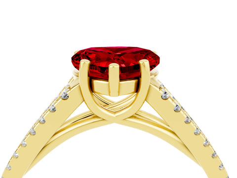 Yellow gold Heart Cut Ruby Solitaire Engagement Ring with Split Shank Pavé Band_4