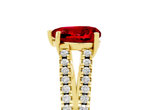 Yellow gold Heart Cut Ruby Solitaire Engagement Ring with Split Shank Pavé Band_5