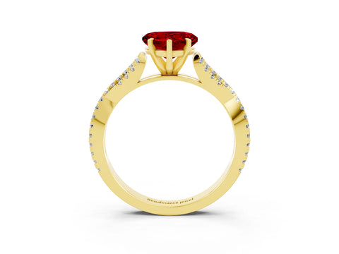 Yellow gold Heart Cut Ruby Solitaire Engagement Ring with Twisted Pavé Band and Four-Prong Setting_15