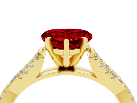 Yellow gold Heart Cut Ruby Solitaire Engagement Ring with Twisted Pavé Band and Four-Prong Setting_16