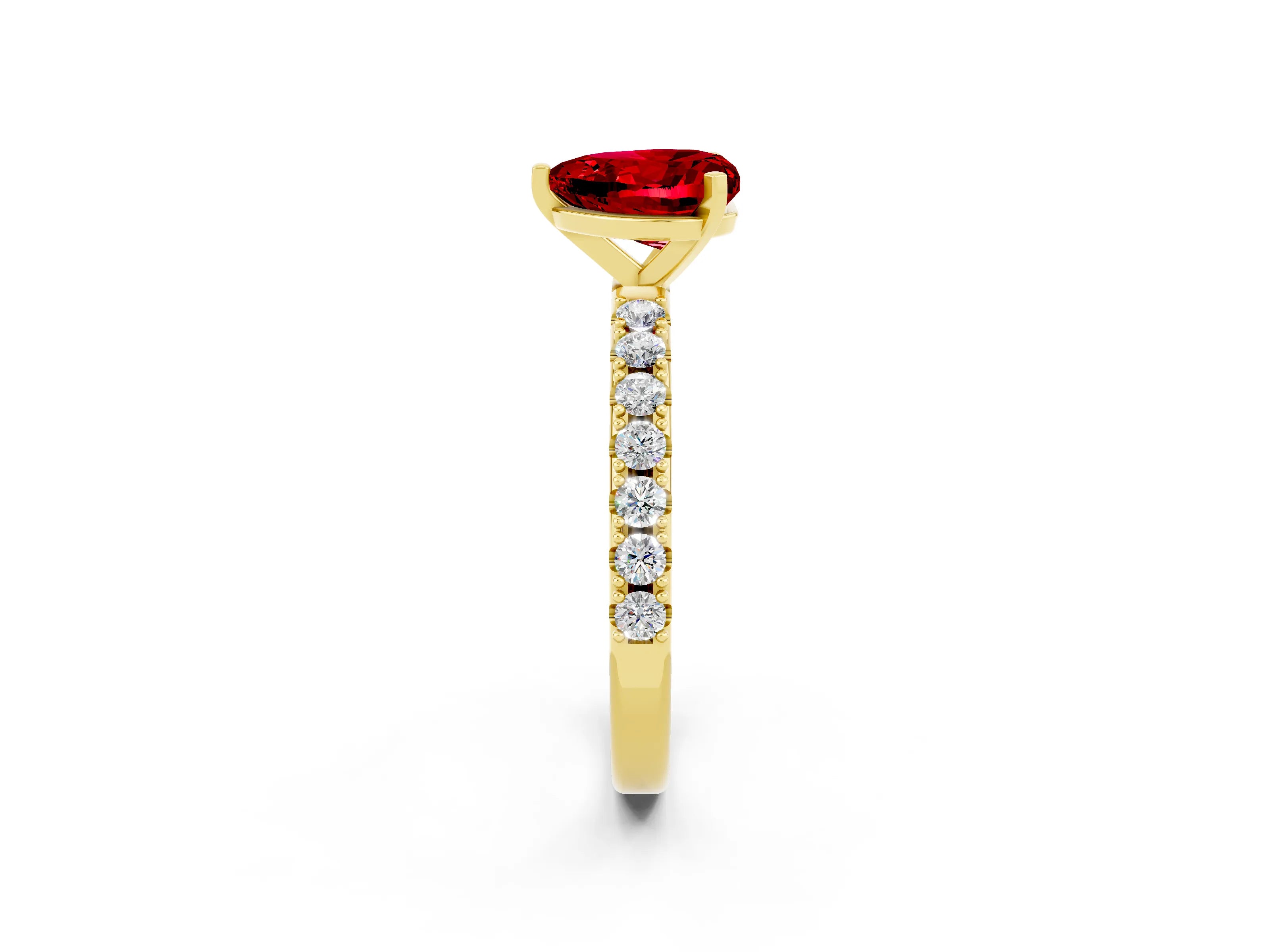Yellow gold Heart Cut Ruby Solitaire Pavé Band with Four-Prong Setting_2