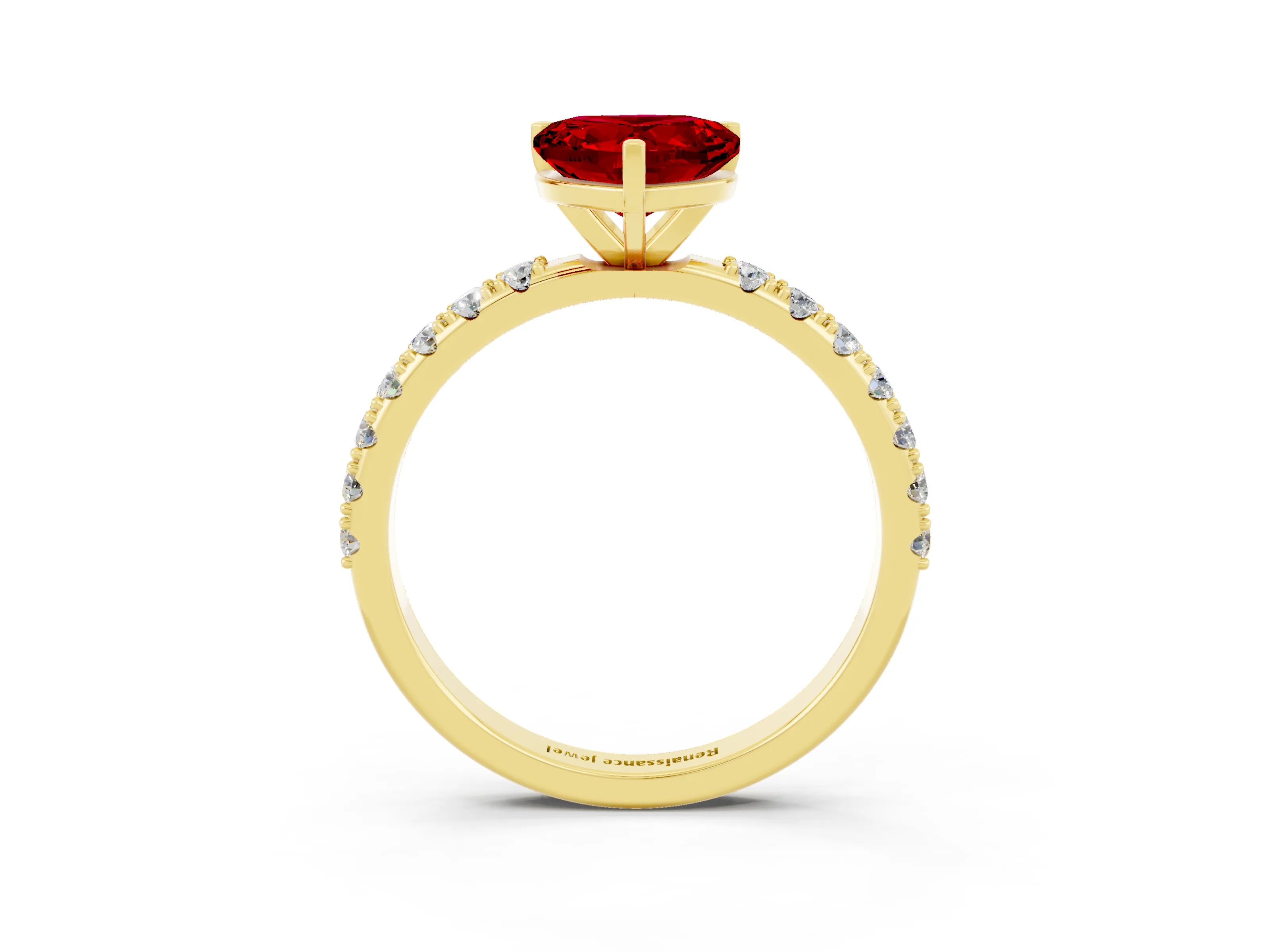 Yellow gold Heart Cut Ruby Solitaire Pavé Band with Four-Prong Setting_3