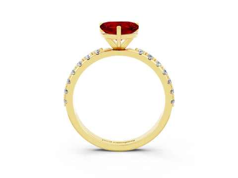 Yellow gold Heart Cut Ruby Solitaire Pavé Band with Four-Prong Setting_3