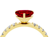 Yellow gold Heart Cut Ruby Solitaire Pavé Band with Four-Prong Setting_4