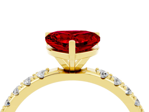 Yellow gold Heart Cut Ruby Solitaire Pavé Band with Four-Prong Setting_4