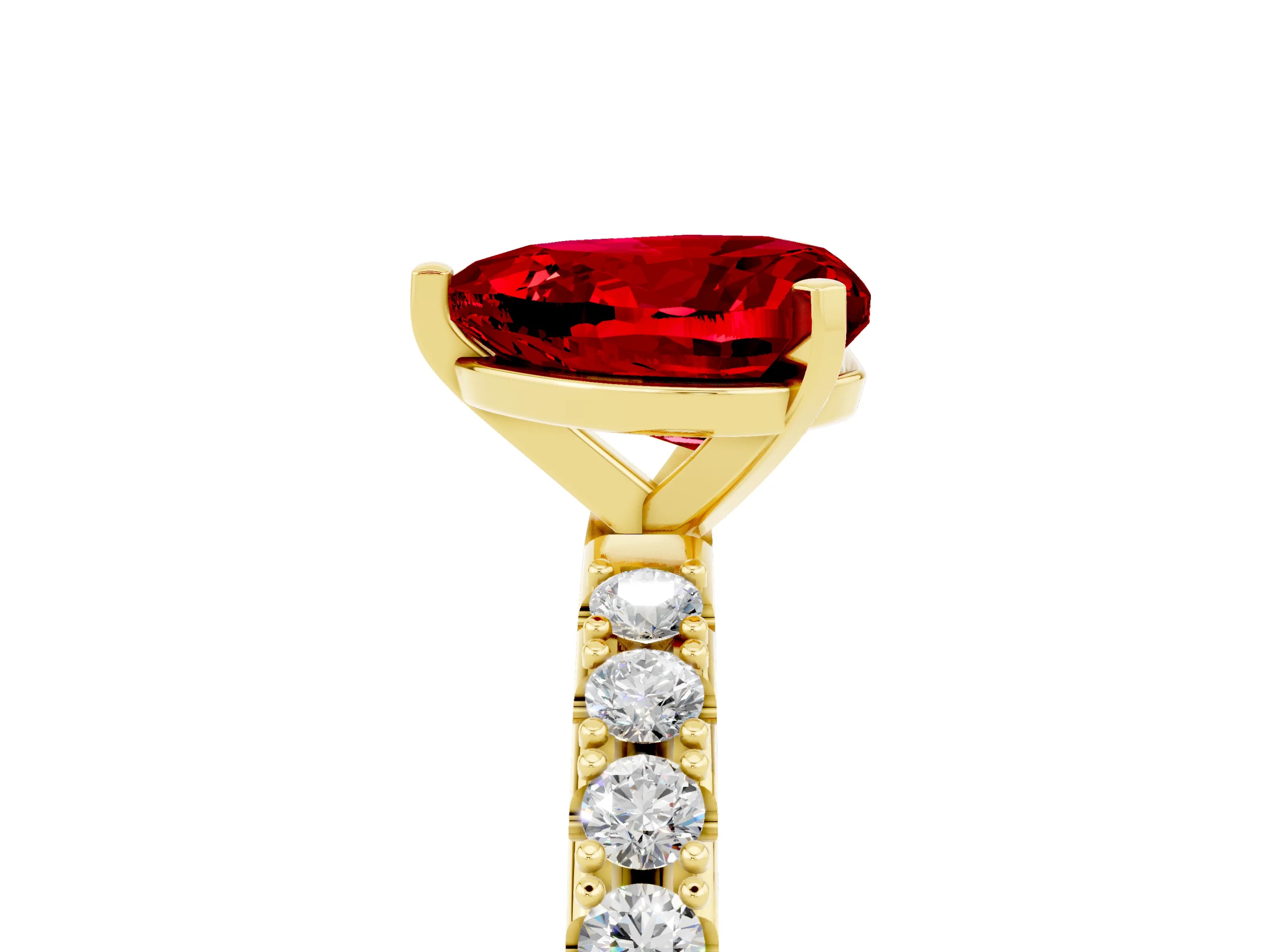 Yellow gold Heart Cut Ruby Solitaire Pavé Band with Four-Prong Setting_5