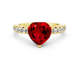 Yellow gold Heart Cut Ruby Solitaire Pavé Engagement Ring with Round Band and Prong Setting_12