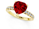 Yellow gold Heart Cut Ruby Solitaire Pavé Engagement Ring with Round Band and Prong Setting_13