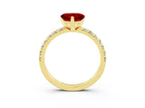 Yellow gold Heart Cut Ruby Solitaire Pavé Engagement Ring with Round Band and Prong Setting_15