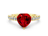 Yellow gold Heart Cut Ruby Solitaire Pavé Engagement Ring with Round Band and Prong Setting_66