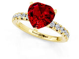 Yellow gold Heart Cut Ruby Solitaire Pavé Engagement Ring with Round Band and Prong Setting_67