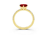 Yellow gold Heart Cut Ruby Solitaire Pavé Engagement Ring with Round Band and Prong Setting_69