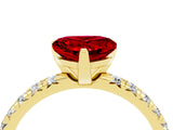 Yellow gold Heart Cut Ruby Solitaire Pavé Engagement Ring with Round Band and Prong Setting_70