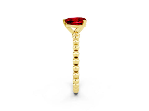 Yellow gold Heart Cut Ruby Solitaire Ring with Beaded Band and Prong Setting_2