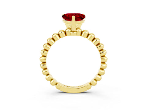 Yellow gold Heart Cut Ruby Solitaire Ring with Beaded Band and Prong Setting_3