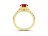 Yellow gold Heart Cut Ruby Solitaire Ring with Cathedral Setting and Pavé Band_3