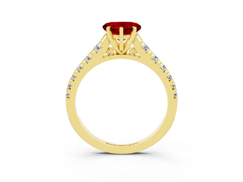 Yellow gold Heart Cut Ruby Solitaire Ring with Cathedral Setting and Pavé Band_3