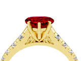 Yellow gold Heart Cut Ruby Solitaire Ring with Cathedral Setting and Pavé Band_4