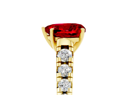Yellow gold Heart Cut Ruby Solitaire Ring with Cathedral Setting and Pavé Band_5