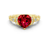 Yellow gold Heart Cut Ruby Solitaire Ring with Filigree Band and Four-Prong Setting_24