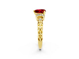 Yellow gold Heart Cut Ruby Solitaire Ring with Filigree Band and Four-Prong Setting_26
