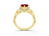 Yellow gold Heart Cut Ruby Solitaire Ring with Filigree Band and Four-Prong Setting_27