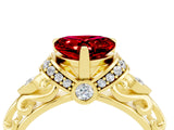 Yellow gold Heart Cut Ruby Solitaire Ring with Filigree Band and Four-Prong Setting_28