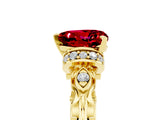 Yellow gold Heart Cut Ruby Solitaire Ring with Filigree Band and Four-Prong Setting_29