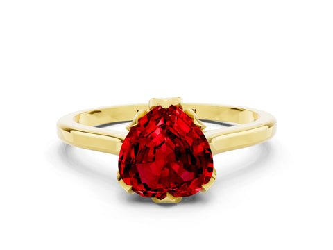 Yellow gold Heart Cut Ruby Solitaire Ring with Flower Prong Setting and Classic Band_12