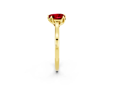 Yellow gold Heart Cut Ruby Solitaire Ring with Flower Prong Setting and Classic Band_14