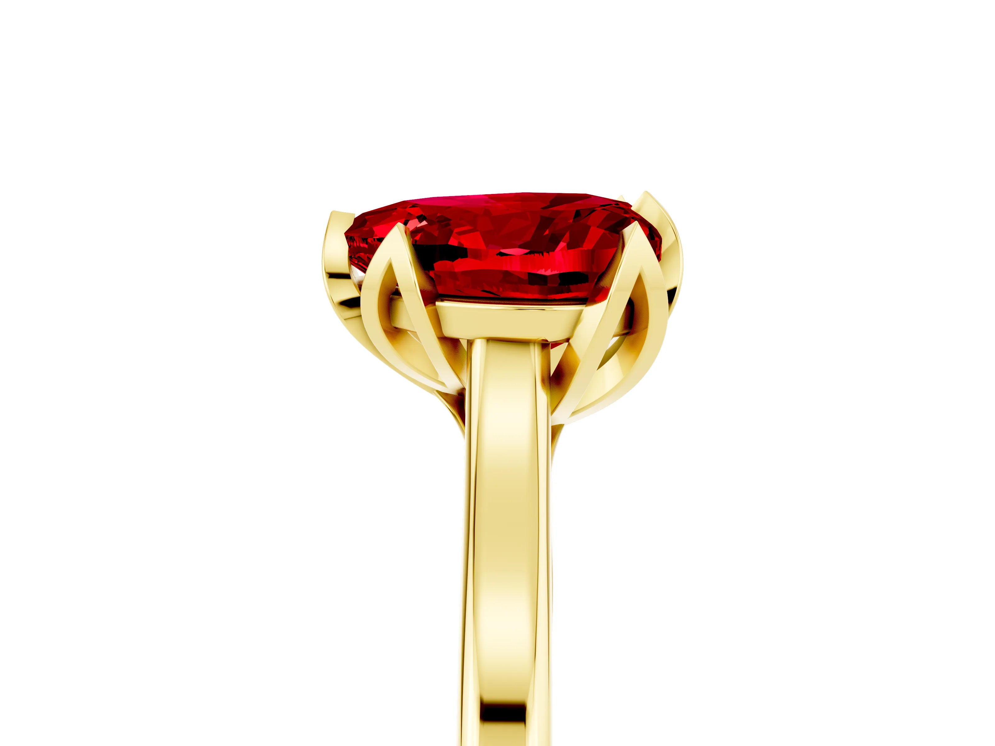 Yellow gold Heart Cut Ruby Solitaire Ring with Flower Prong Setting and Classic Band_17