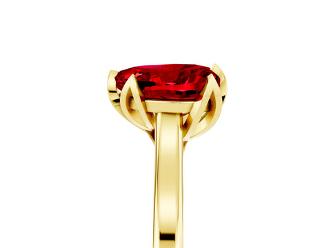 Yellow gold Heart Cut Ruby Solitaire Ring with Flower Prong Setting and Classic Band_17
