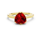 Yellow gold Heart Cut Ruby Solitaire Ring with Flower Prong Setting and Classic Band_36