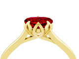 Yellow gold Heart Cut Ruby Solitaire Ring with Flower Prong Setting and Classic Band_40