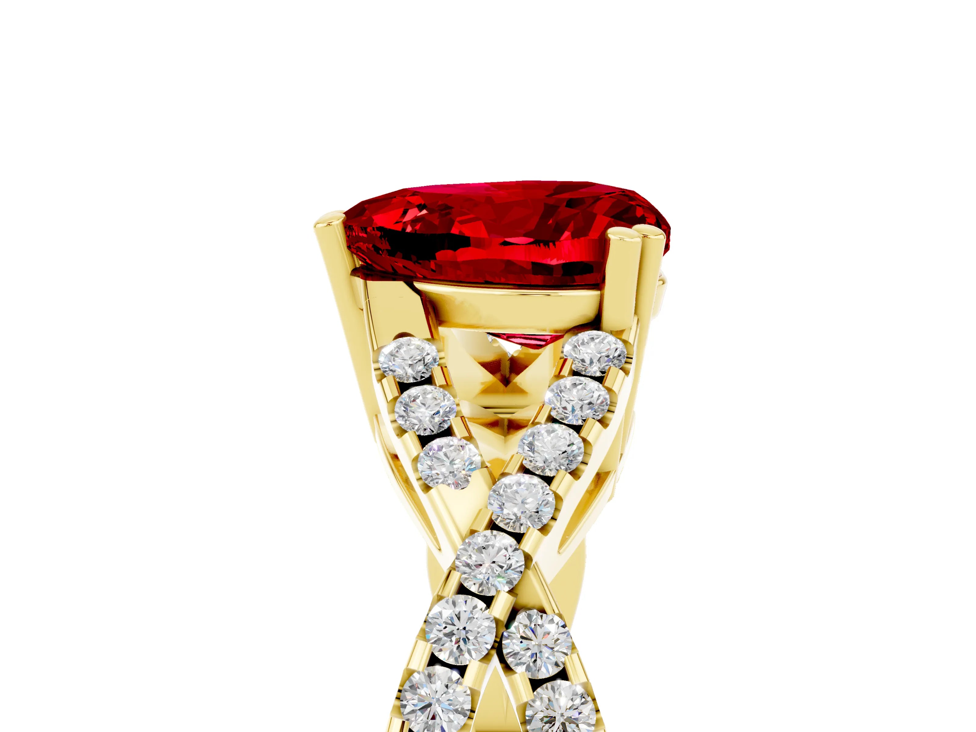 Yellow gold Heart Cut Ruby Solitaire Ring with Four-Prong Setting and Twisted Pavé Band_5