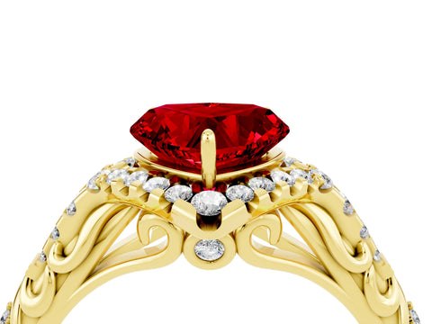 Yellow gold Heart Cut Ruby Solitaire Ring with Hidden Halo and Pavé Band_16